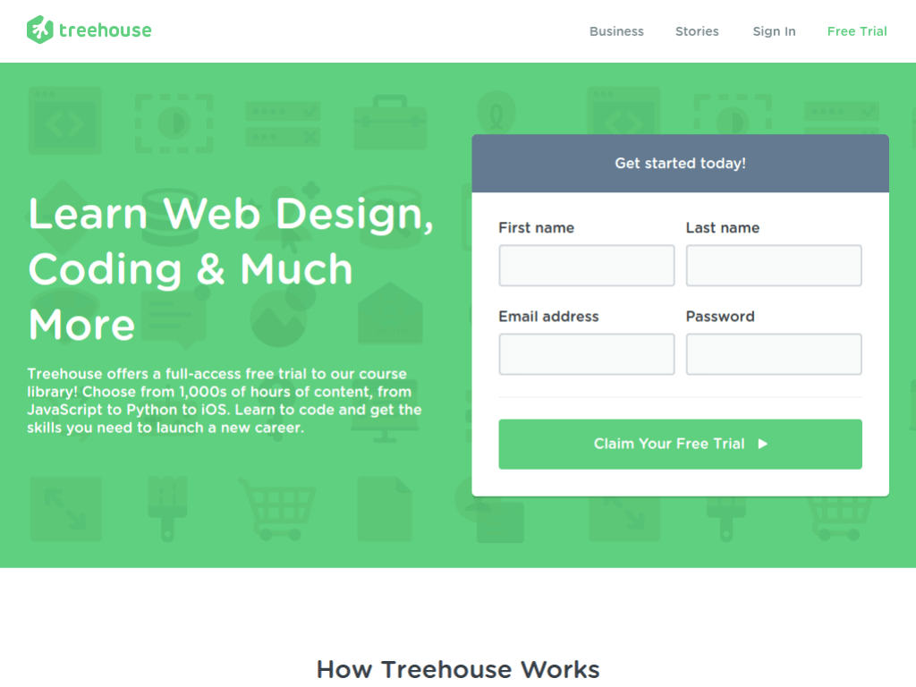 Homepage screenshot of Team Treehouse